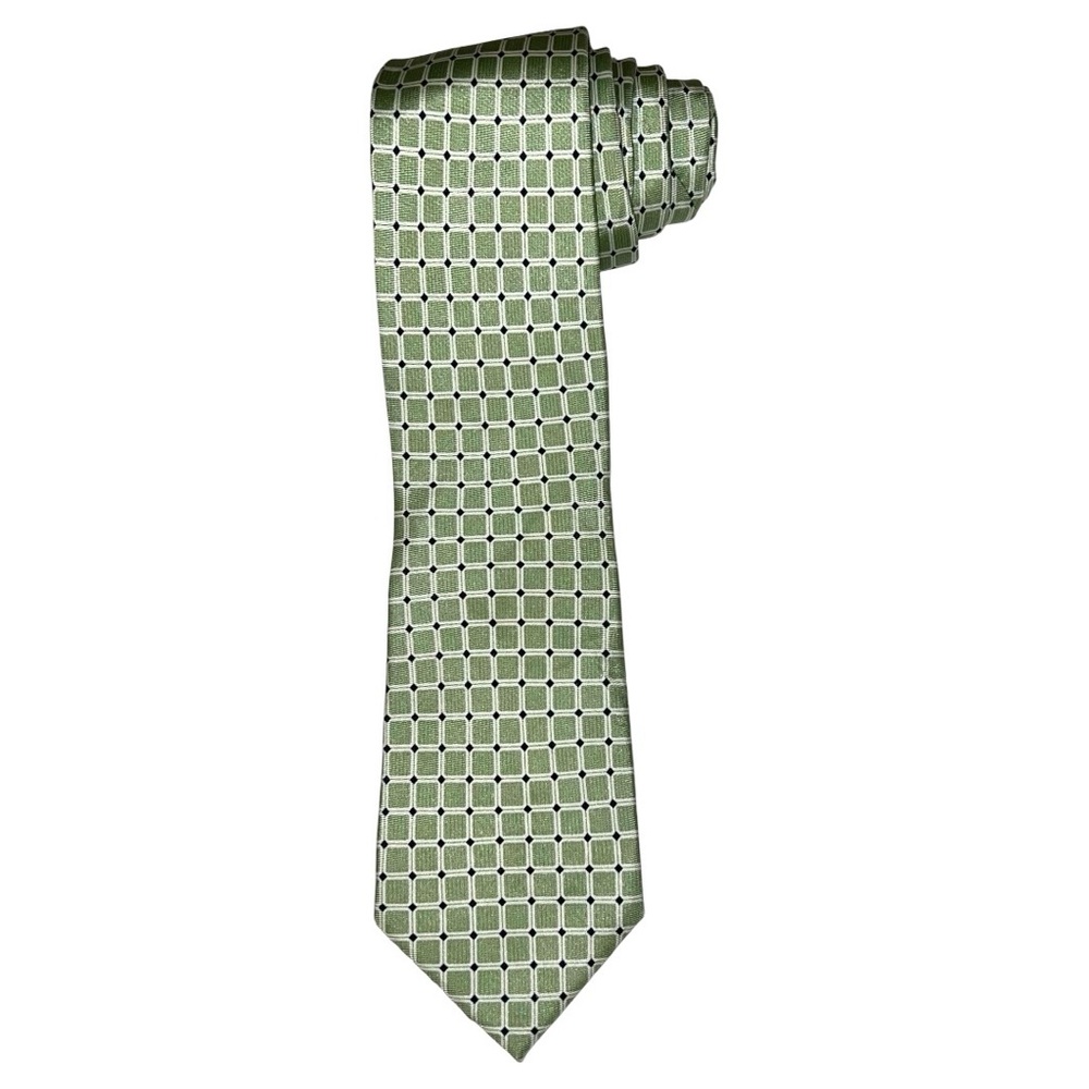 Chaps Necktie Men’s 49x3 Green White Blue Checks Hand Made 100% Silk Tie